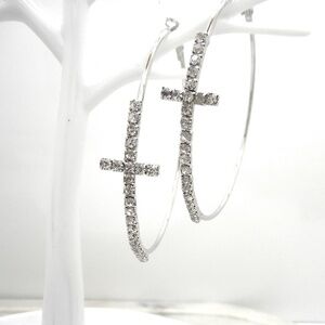 Crystal Cross Hoops 1.5 " Hoop Earrings